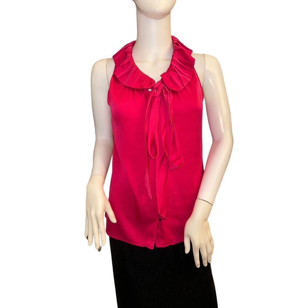 ANTONIO MELANI Fuchsia Ruffle Tie-Neck Sleeveless Blouse